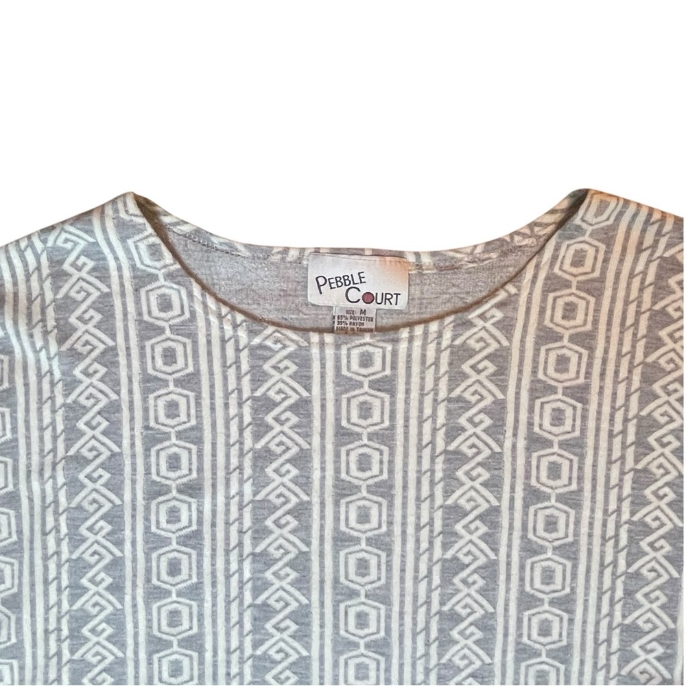 VTG Pebble Court 3/4 Sleeve Shirt Top Women Medium Bohemian Geometric Aztec Gray - Picture 4 of 16